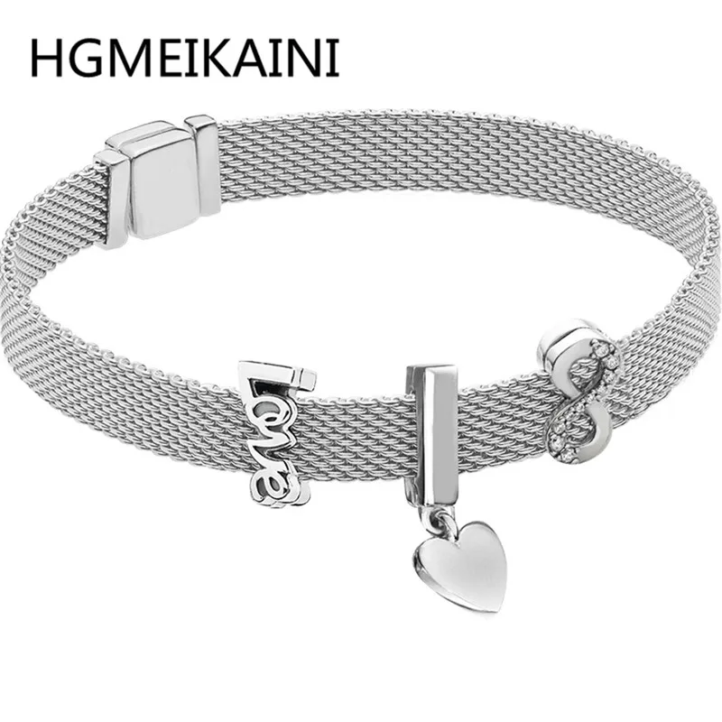

Pan 100% 925 sterling silver charm bracelet fashion lady's heart lOVE8 woven bracelet jewelry gifts Send to Ms.