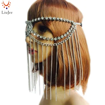 

Kundan stone Sexy Luxury Fashion Women Punk Multi Layer Metal Head ChainMask Jewelry Forehead Headband Hair Piece Body Jewelry