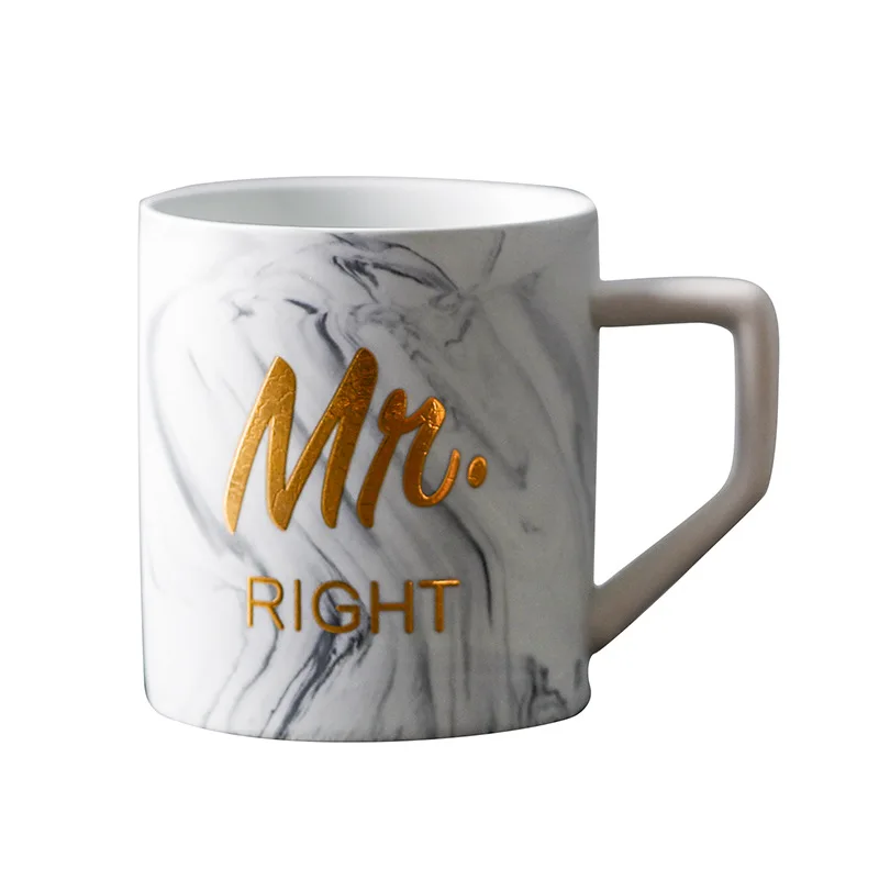 Золотая кружка Mr RIGHT& Mrs ALWAYS RIGHT матовая керамическая кофейная кружка мраморная дорожная чашка с кружкой для молока уникальная пара свадебные подарки на новоселье - Цвет: Светло-серый