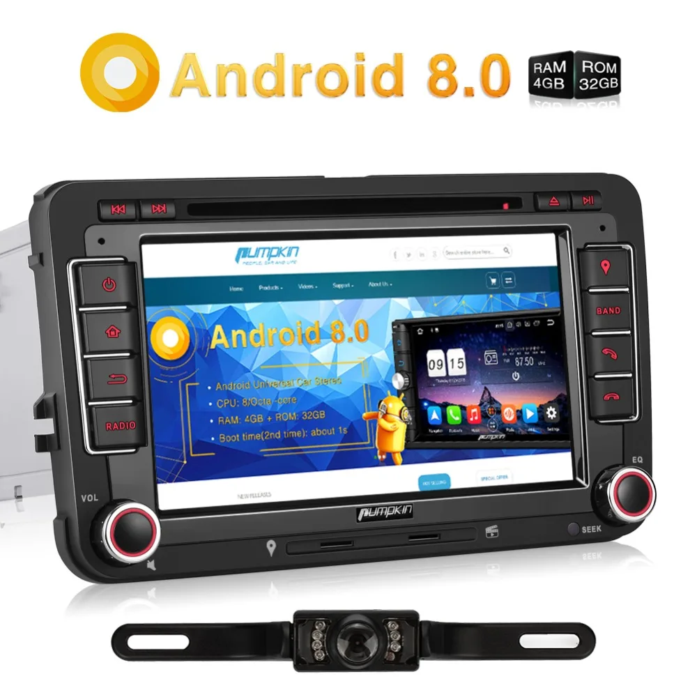 Pumpkin 2 Din 7'' Android 8.0 Car Stereo GPS 4RB RAM 32GB ROM Car DVD