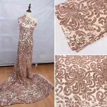 Блестящая розово-Золотая эластичная сетчатая ткань с блестками и вышивкой из блесток, эластичная кружевная ткань для свадебного платья, вечерние, для мероприятий, 50 дюймов в ширину, 1 ярд