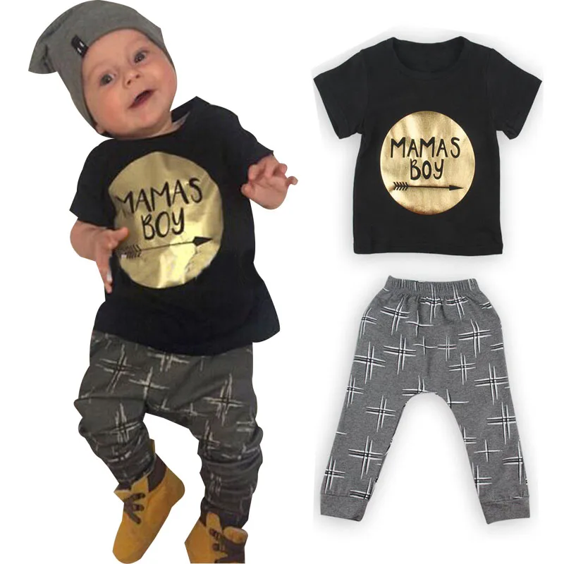 

2018 New summer baby boy clothes set cotton Fashion letters printed T-shirt+pants 2pcs Infant clothes newborn baby clothing set