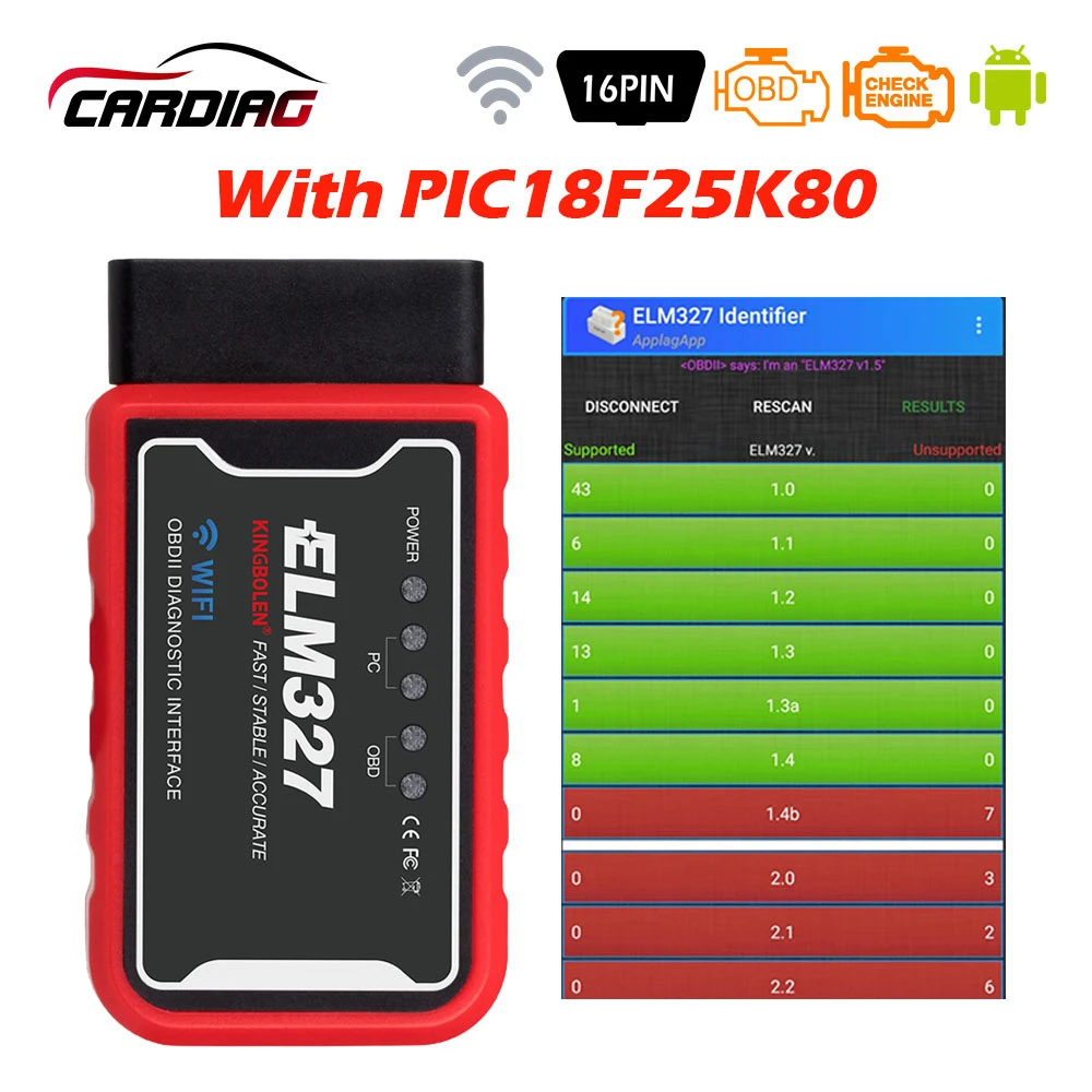 

ELM327 V1.5 Wifi/Bluetooth with PIC18F25K80 On Android/IOS Elm 327 code reader OBD II wifi bluetooth Car obd2 Diagnostic tool