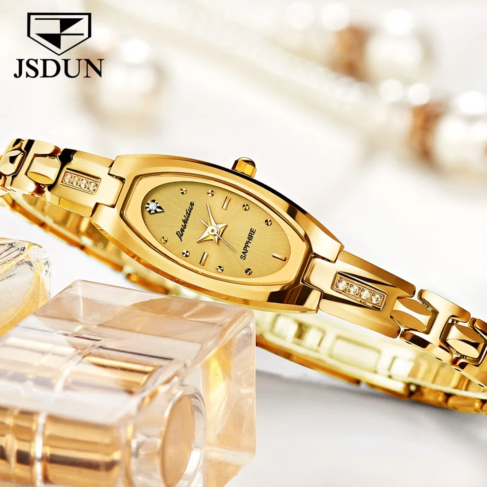 JSDUN женские часы для женщин Вольфрам Сталь Браслет маленький циферблат модное платье водостойкие красивая девушка подарок relogio feminino - Цвет: Golden