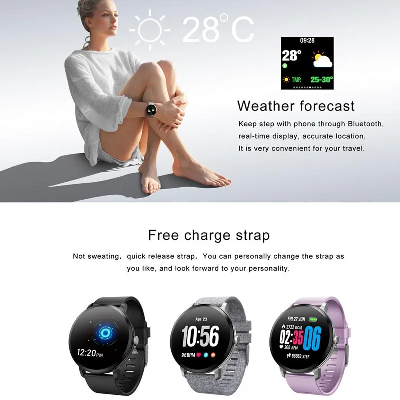 Greentiger V11 Smart Watch Fitness Tracker Heart Rate Monitor Smart Band IP67 Waterproof Sport Prdometer Alarm Clock Smartwatch