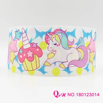 

Q&N ribbon 16mm 22mm 25mm 38mm 50mm 75mm unicorn printed grosgrain ribbon webbing 50yards/roll for hair tie free shipping