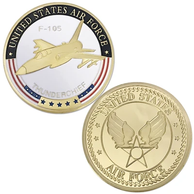 Мода Эмаль позолоченный армейские медаль монета коллекционные игрушки F-105 F-16 F-4 F-22 SR-71 истребитель объединимся государств Air force памятные монеты - Цвет: F-105 Thunderchief