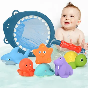 

A Sets Fishing Toys Network Bag Pick Up Duck and Bee and Fish Kids Toy Swimming Classes Summer Play Water Bath Toy