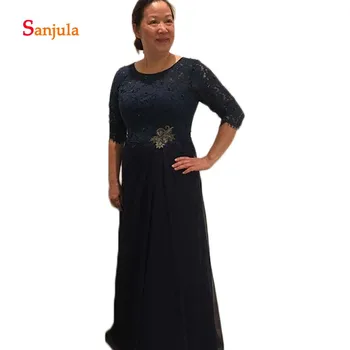 

Chiffon Skirt Mother's Dresses Scoop A-Line Half Sleeve Lace Mother of the Bride Dresses 2019 madre de la novia SD319