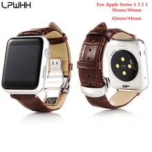LPWHH Crocodile Leather For Apple Watch Bands 42mm 38mm For Apple Watches Series 4 3 2 1 Metal Buckle Watchband Strap Wristwatch