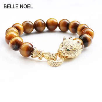 

Trendy Desig Bracelet Men Bracelets Natural Stone Beads Copper 12mm Natural Stone Tiger Eye Golden Leopard Couple Bracelet