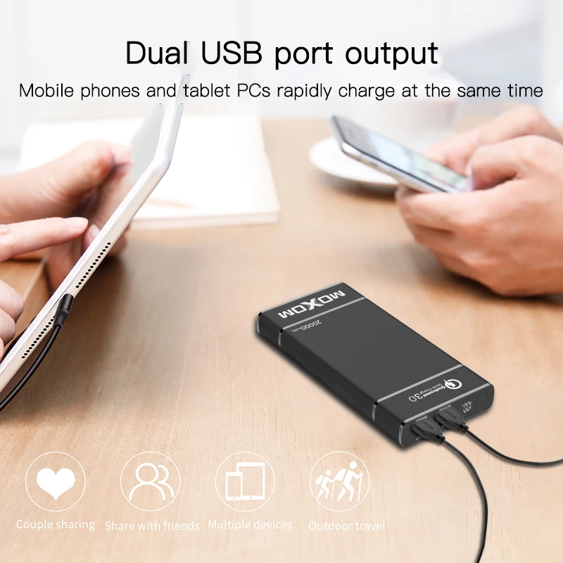 MOXOM power Bank 20000 мАч USB C PD Быстрая зарядка+ двойное QC3.0 быстрое зарядное устройство power bank для iPhone Xs Max XR 8 7 samsung S9 MacBook