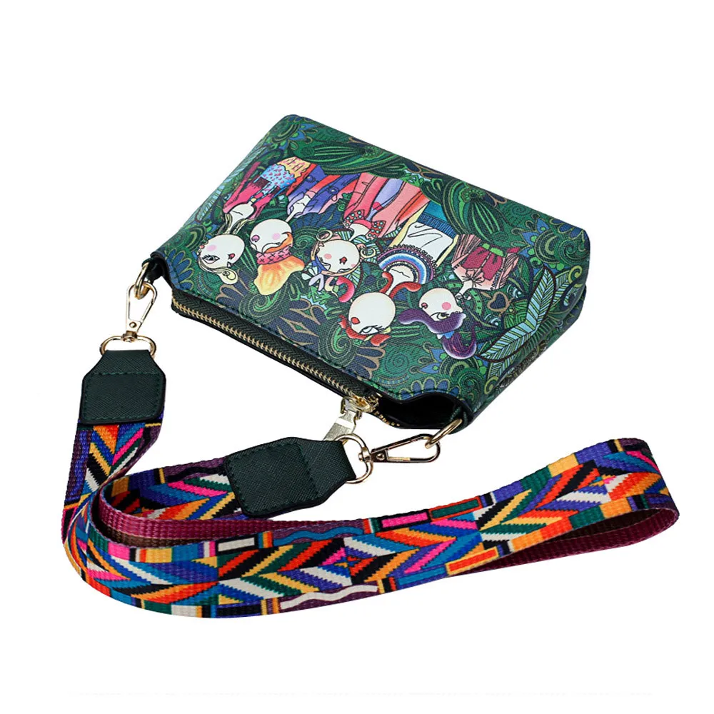 

Women Forest Girls Pattern Printing Single Shoulder Colorful Straps Handbag Retro Female Small Messenger Bag