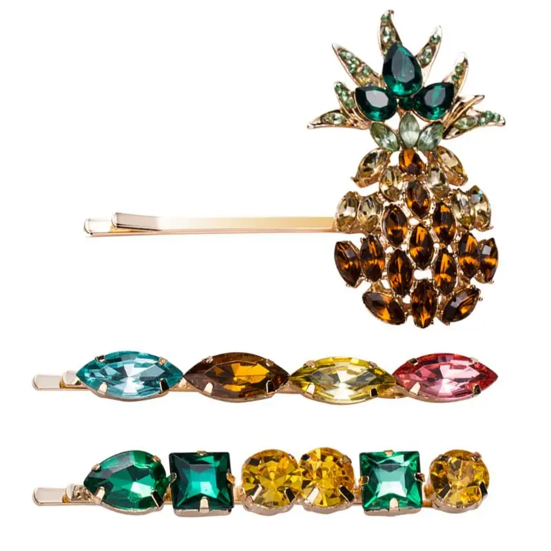 

Summer Women Side Bangs Colored Jewelry Hair Clip Imitation Crystal Pineapple Metal Alloy Hairpins Metal Alloy Styling Barrettes