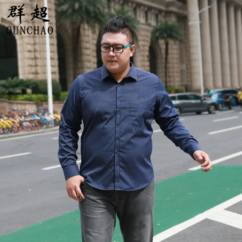Fat Guy Plus-size 5XL 6XL 7XL 8XL Dark Navy Blue Twill Formal Long Sleeve Men Shirt Garment For the Elderly Loose 120kg 130kg