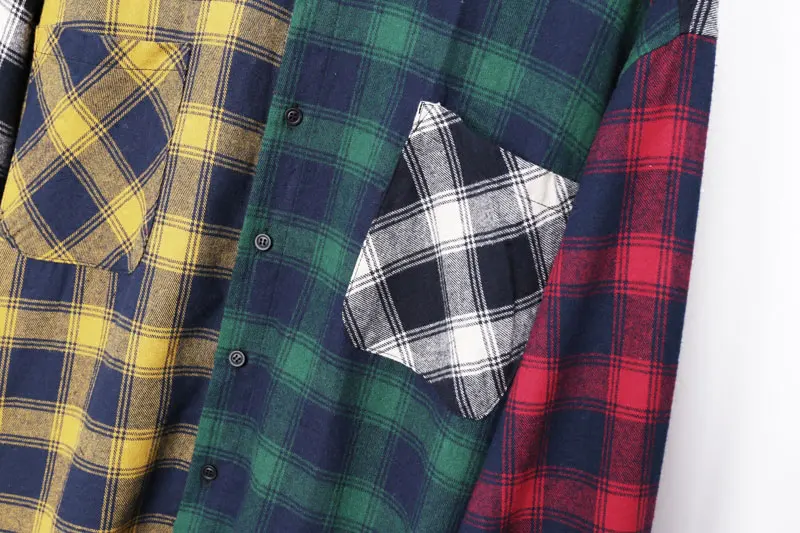 Color Block Patchwork Plaid Long Sleeve Shirts 4