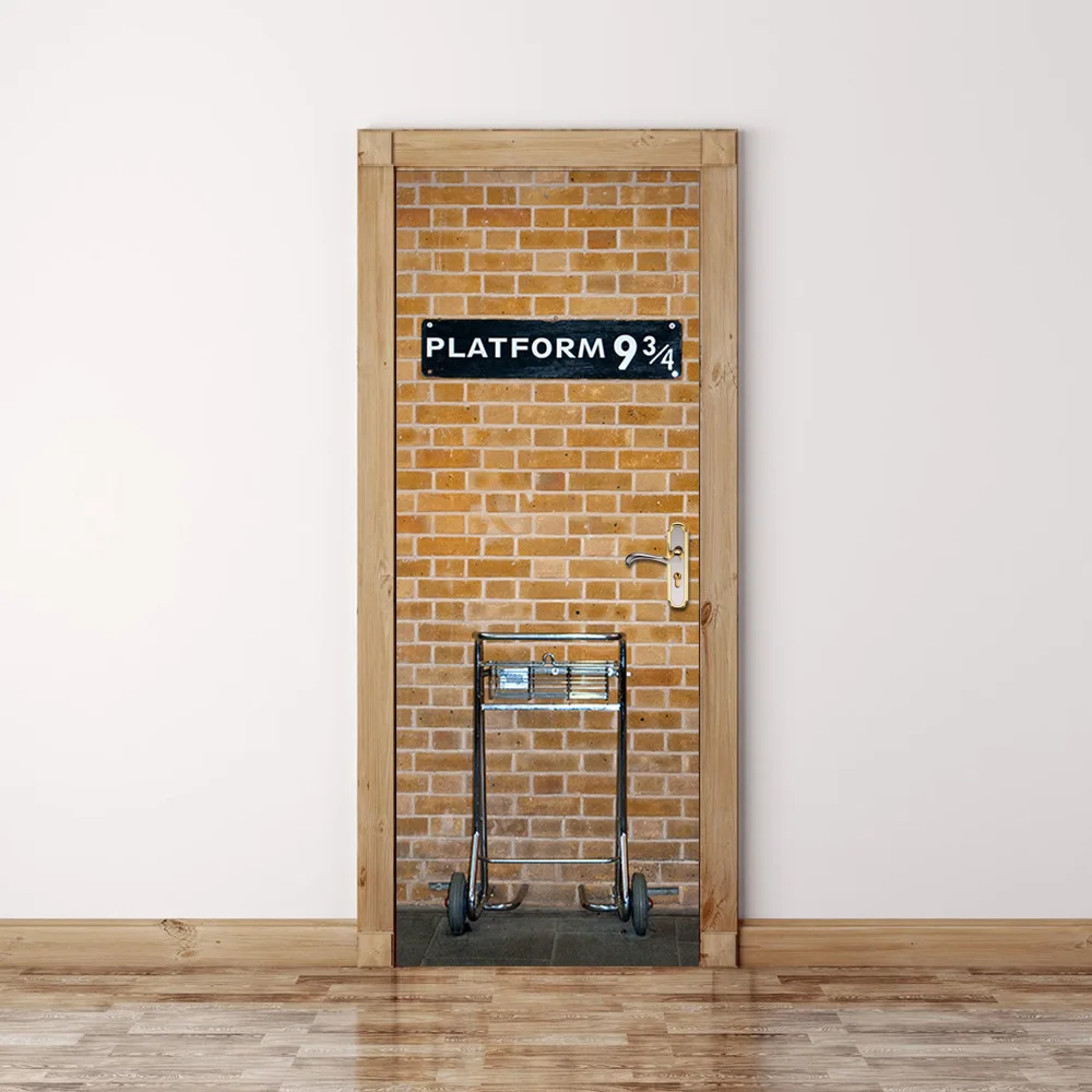 Платформа 9 3/4 дверная наклейка s 3D дверная Фреска, Глянцевая наклейка без пузырей, легко чистится, виниловые обои Лондон
