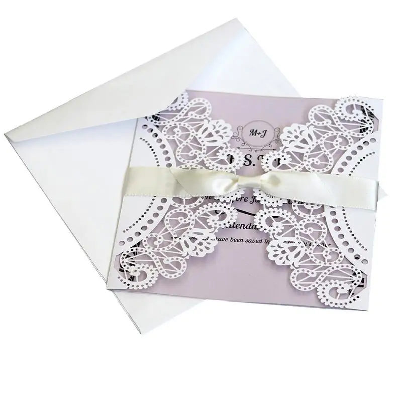  10pcs Gears Lace Wedding Invitations Cards Flower Pattern Laser Cut Paper Guest Hollow Invitation C - 32934751488
