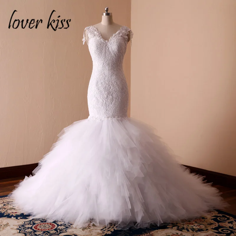 

Lover Kiss Vestido De Noiva Customize Engagement Lace Wedding Dress Mermaid Ruffles Mariage African Bridal Gowns Backless 2018