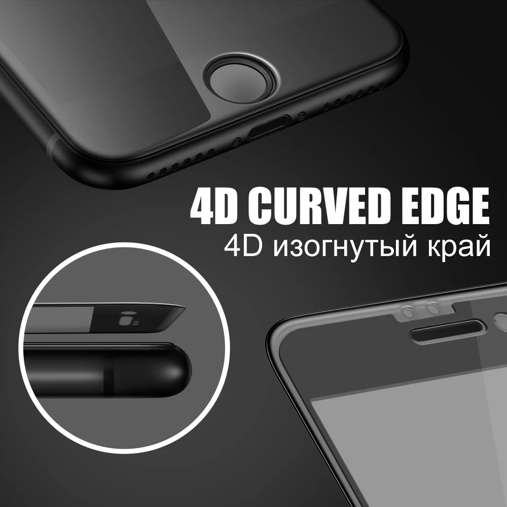 TOMKAS 4D Edge Tempered Glass For iPhone 7 8 Plus Full Cover Round Protective Screen Protector For iPhone 6 7 Plus X Glass