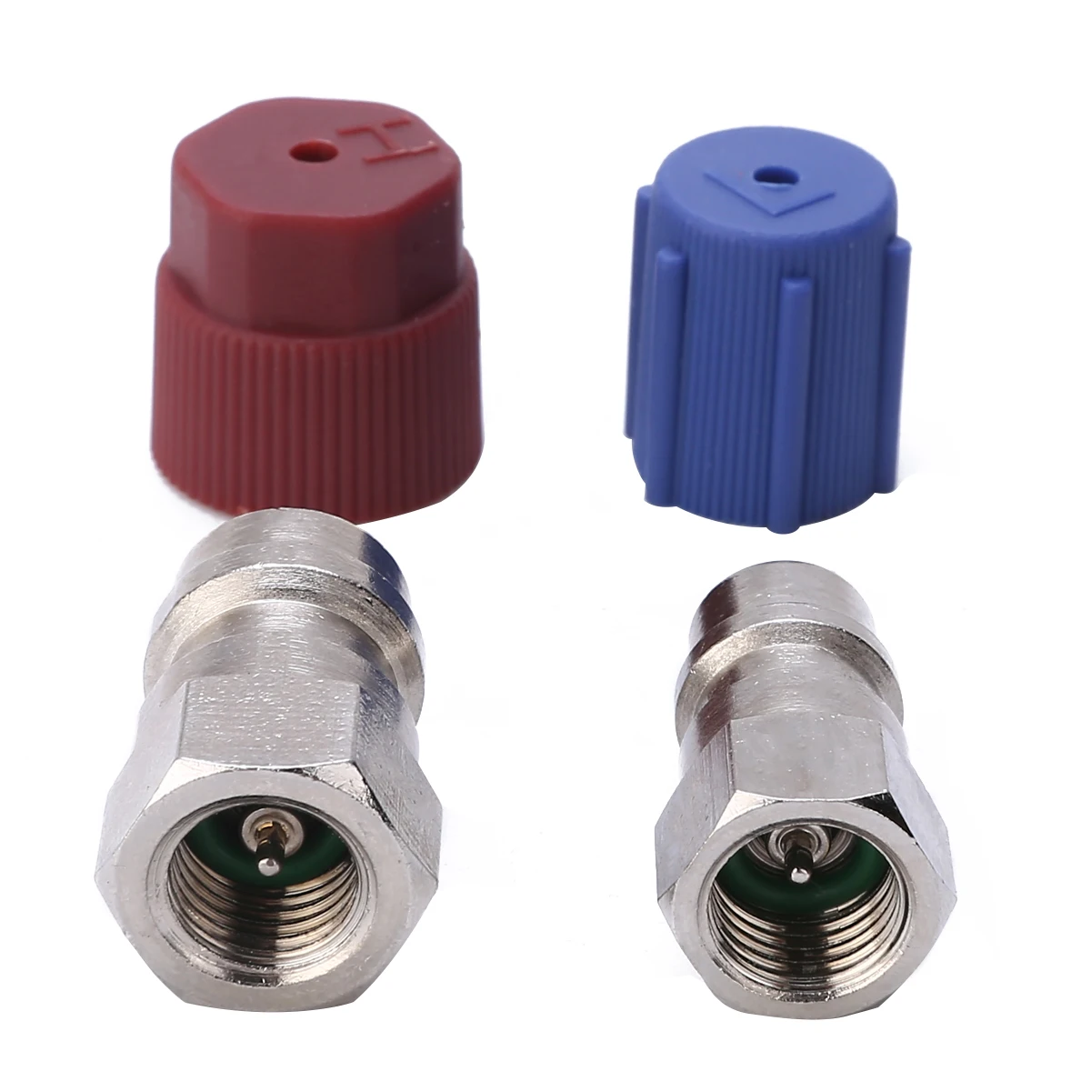 1set AC Fitting Port Adapter Retrofit R12 To Accept R134 High Low Double-Head Valve Core Side A/C Retrofits Fittings Tool