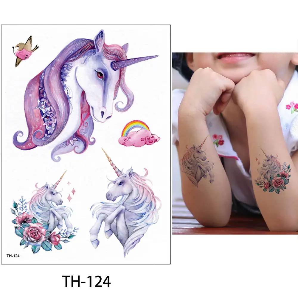 1 шт. Harajuku водостойкая временная татуировка для женщин и мужчин HB518 милый мультяшный Единорог дизайн тату наклейка боди-арт - Цвет: TH-124