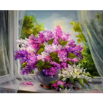 

Painting By Numbers DIY Dropshipping 40x50 50x65cm Pink violet near the window Flower Canvas Wedding Decoration Art picture Gift