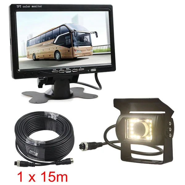 15m SMALUCK DC 12 V-24 V 4-контактный разъем " TFT ЖК-дисплей автомобильный монитор заднего вида+ светодиодный Ночное видение камера заднего вида CCD для автобус - Название цвета: 15m