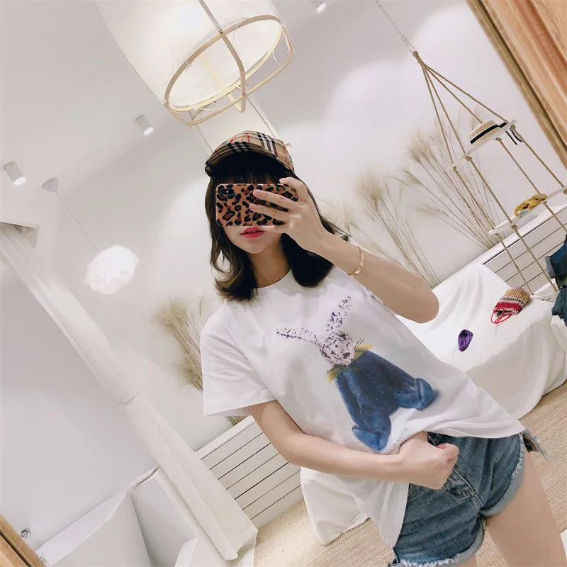 Cute Rabbit Printed Tees Summer T-shirts Family Matching Clothes Father Mother Girls Boys Kids Adult Gifts Mommy Dad White Tops