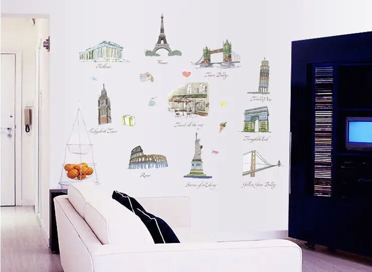 Высококачественные Всемирно Известные здания съемные иллюстрации «сделай сам» виниловые наклейки на стену декор для гостиной обои с настенными надписями AY9090