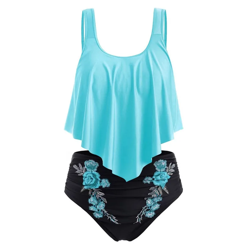 New 2019 Summer Women  Plus Size Bikini Set Casual Push-Up Padded Overlay Embroidery Swimsuit Wholesale Dropshipping #E09 (25)