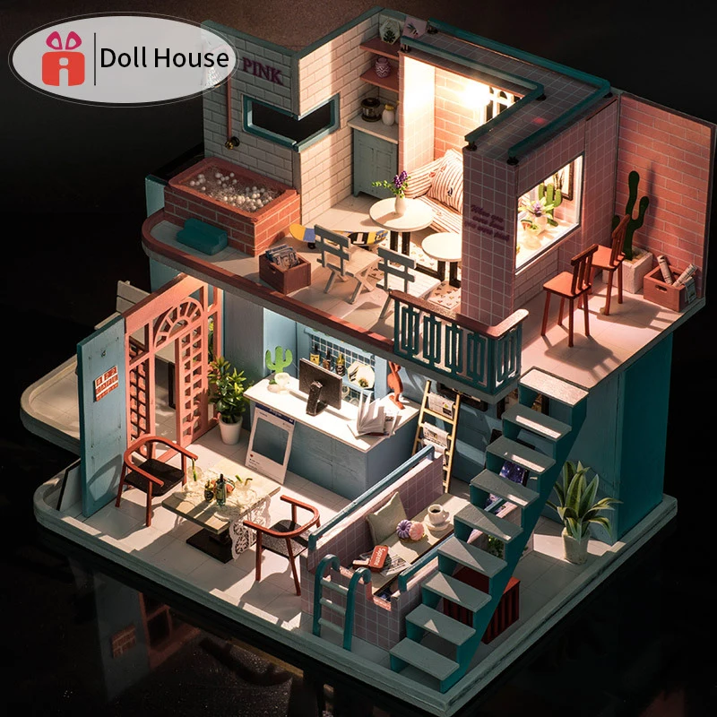 

DIY Minature Dollhouse Doll House Casa Wooden Villa Model With Furnitures Building Kits Christmas Gift Toys For Children K034 #E