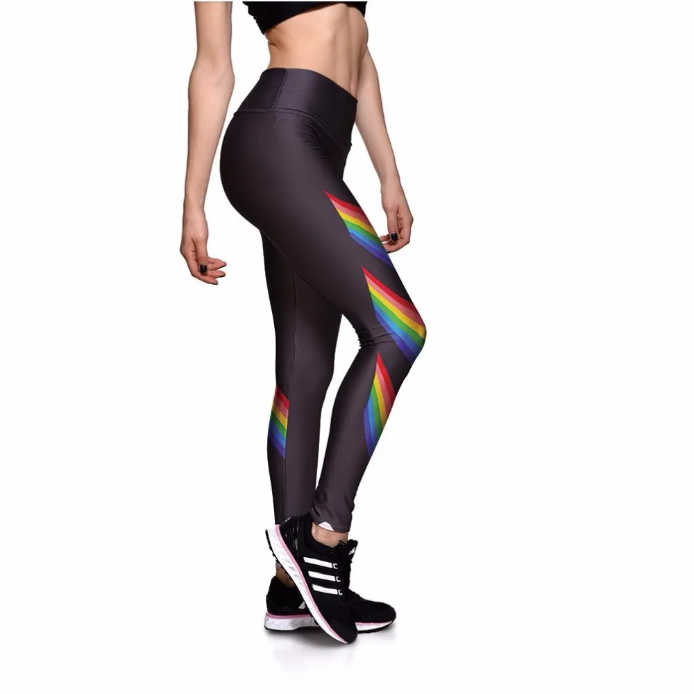 Summer new fashion personality rainbow striped casual leggings wild female sense Slim high waist nine points leggings Summer new fashion personality rainbow striped casual leggings wild female sense Slim high waist nine points leggings