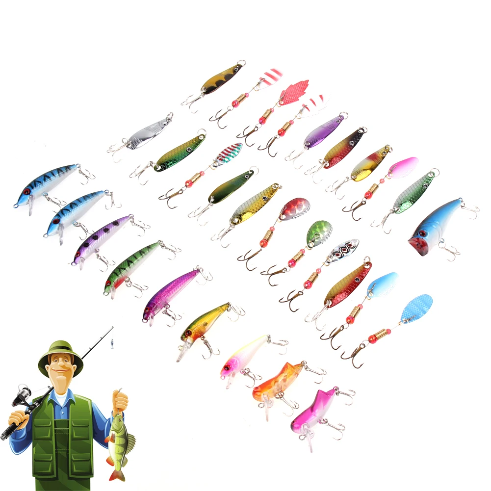 30pcs/lot Fishing Lure Triangle Barbed Treble Hooks Minnow Popper Spinner Spoon Metal Lure