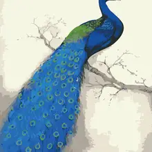 Синий павлин абстрактный Рисунок Сделай своими руками животное домашний Декор стены комплекты номеров раскраска на холсте 16x20in без рамы