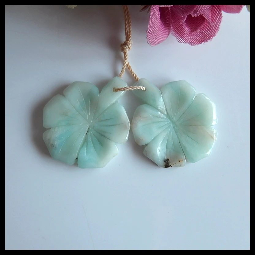 Женские серьги с резным цветком Amazonite 28x23x3 мм 5 4 г | Украшения и аксессуары