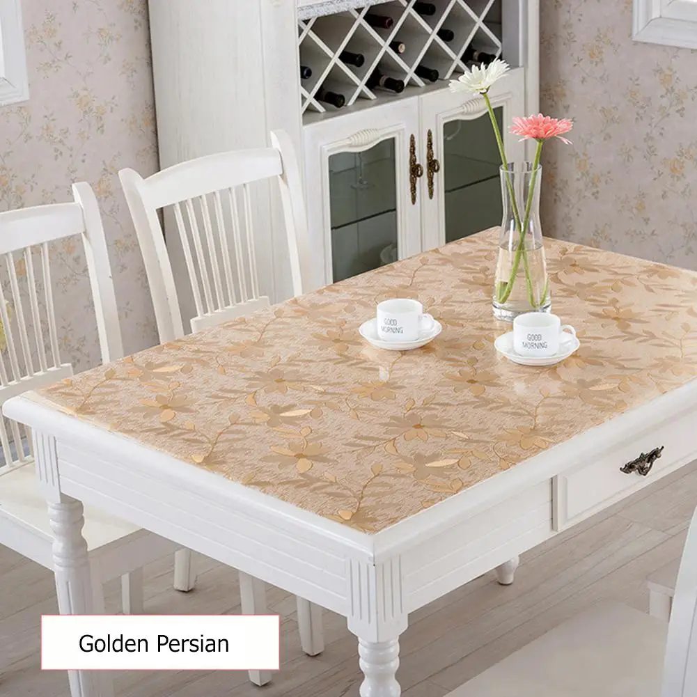 DSstyles Водонепроницаемый Мягкий стеклянный домашний стол покрытие с элегантным узором для домашнего декора - Цвет: Golden cosmos