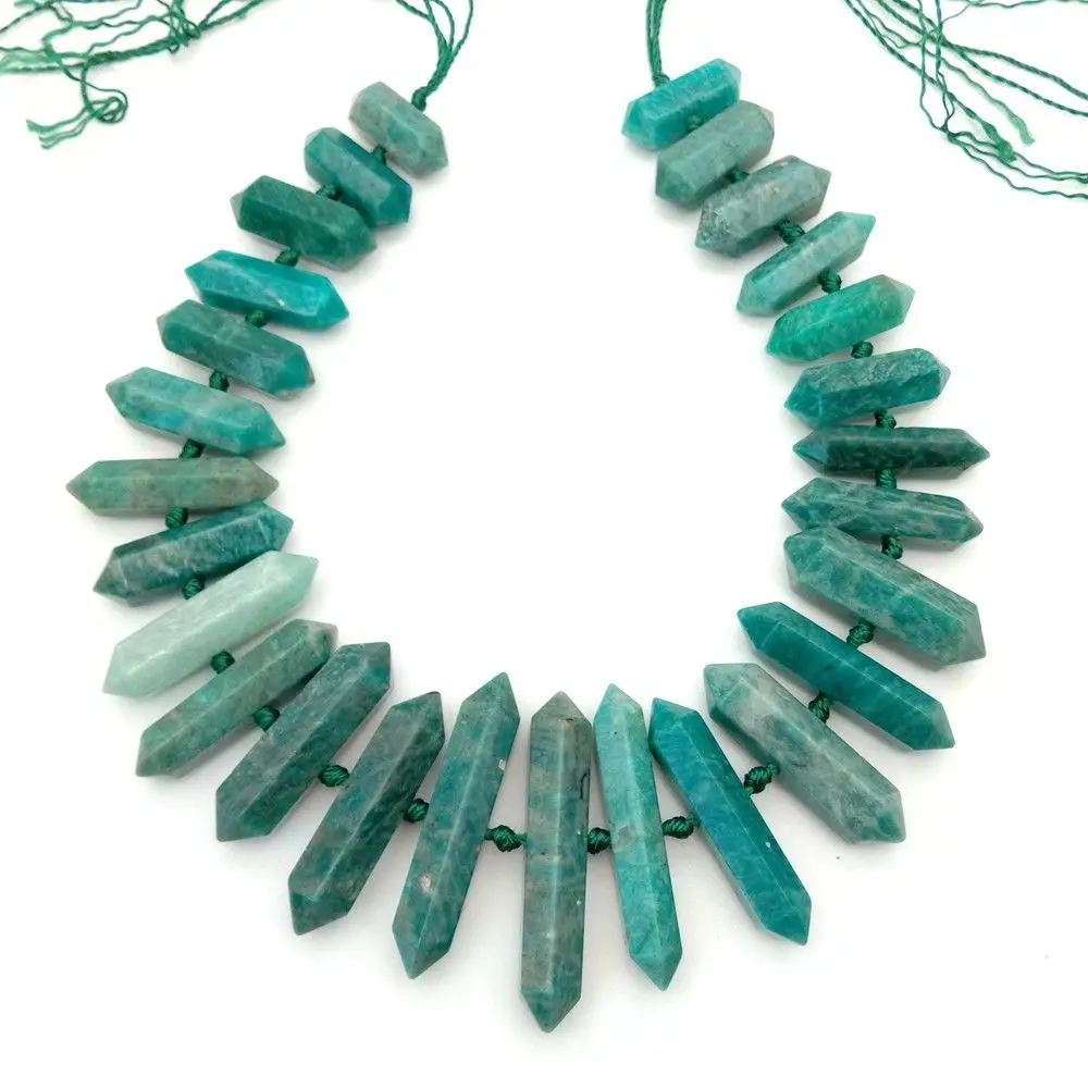 

Russian Amazonite Faceted Double Terminated Pointed Tips Center Drilled 15