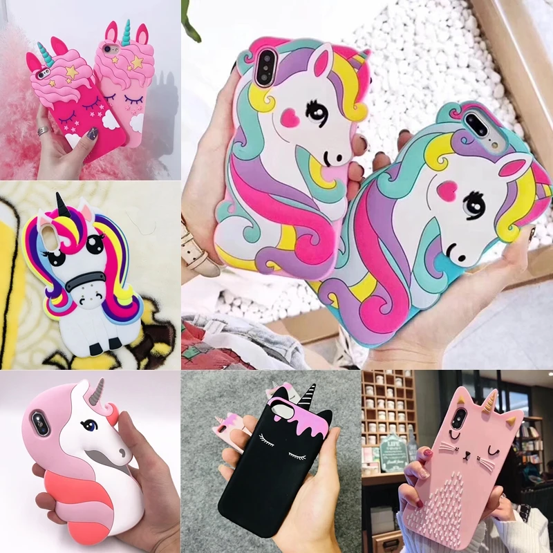

3D Cartoon Liquid Unicorn Rainbow Horse Cat Case For iPhone 8 Soft Silicone Cases For iPhone 7 8 Plus 6 6S X Christmas Cover