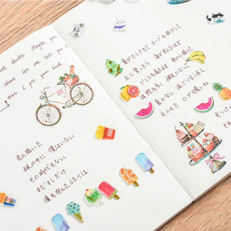

100 PC 3D Crystal Candy Stickers Bag PVC Mini Transparent Fruit Ice cream Dolphin Cat Sticker for Diary Album Decoration Supply