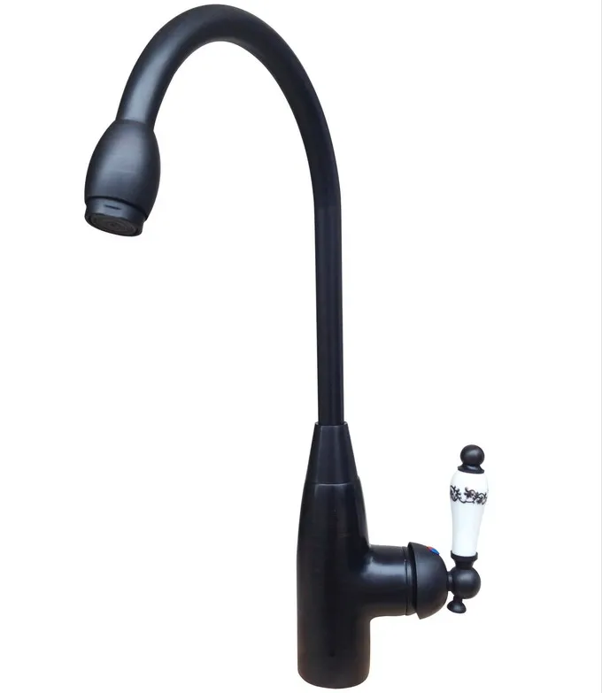 Black Oil Rubbed Brass Single Handle Swivel Spout Kitchen Sink Faucet  Cold & Hot Mixer Tap asf109