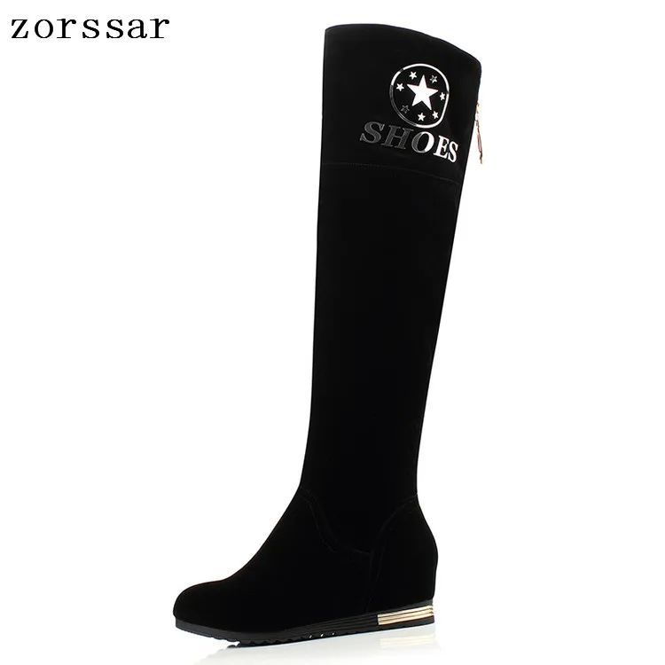 

{Zorssar} 2019 Fashion Faux Suede Flat heel Women Over The Knee Boots Winter Warm Short Plush Inside Snow Boots Women High Boots