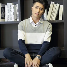 Зимний Корейский мужской свитер поддельный Двухсекционный свитер рубашка воротник одежда с длинными рукавами