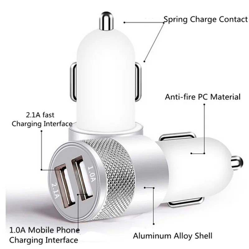 سيارة البطارية المزدوجة usb الناتج 2.1a شاحن سيارة الهاتف المحمول شاحن السفر محول السريع رصاصة رئيس dc 12-24 فولت شاحن سيارة