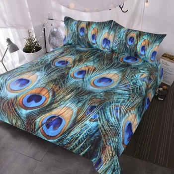 

3D Peacock Feather Bedding Aqua Blue Turquoise Duvet Cover Set 3pcs