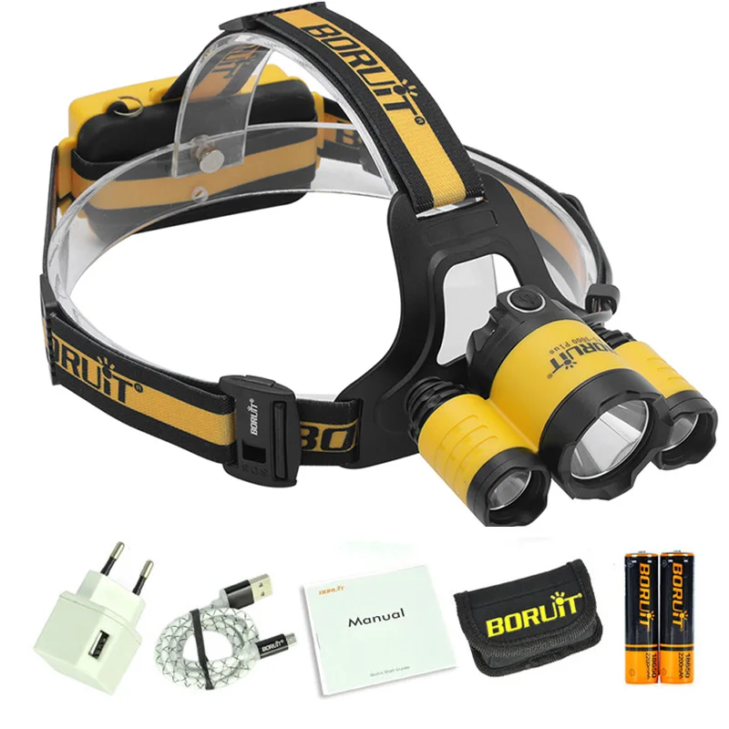 D BORUIT светодиодный Micro USB налобный фонарь RJ-3000 Plus 3x XM-L T6 2x18650 PCB перезаряжаемый аккумулятор головка сенсорный головной светильник - Испускаемый цвет: D