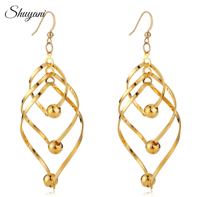 Download Vintage Statement Jewelry Fashion Classic Long Geometric Beads Drop Earrings Alloy Metal Gold ...