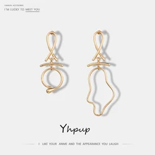 Yhpup, дизайн, цинковый сплав, необычные металлические серьги-гвоздики, асимметричные, стильные, длинные, очаровательные, вечерние, Золотые серьги, Bijoux