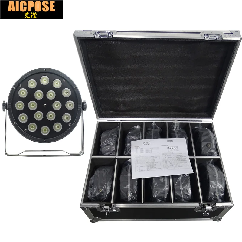 10 шт. 18x12 Вт led Par огни RGBW 4в1 плоский par с футляром для полета dmx512 Дискотека