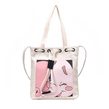 

Canvas bag with one shoulder new 2019 versatile large capacity fashion cartoon tote bag